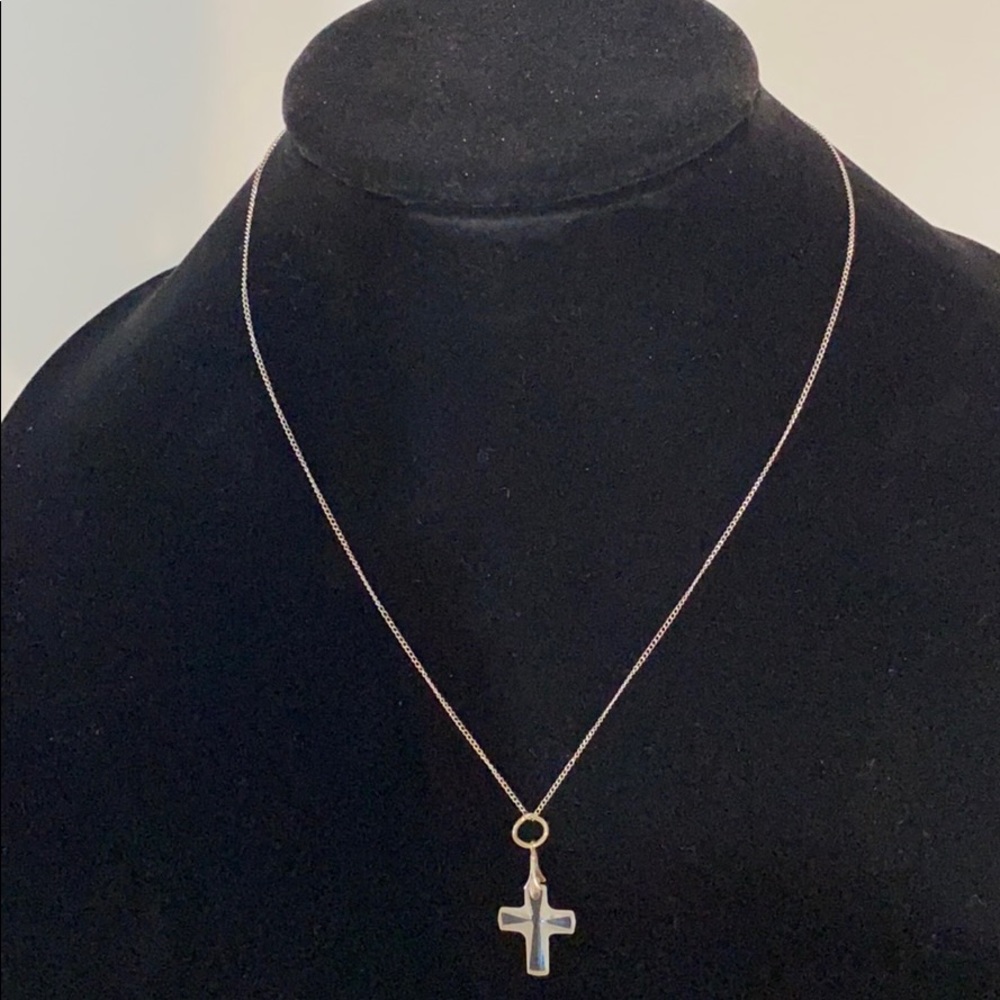 Crystal cross necklace on rhodium chain